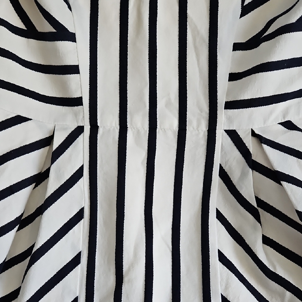 Maeve (Anthro) Black and White Striped Dress with Cream Lace - Picture 8 of 16
